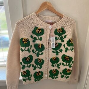 Frances Valentine Cardigan with Green and Yellow Floral Appliqués